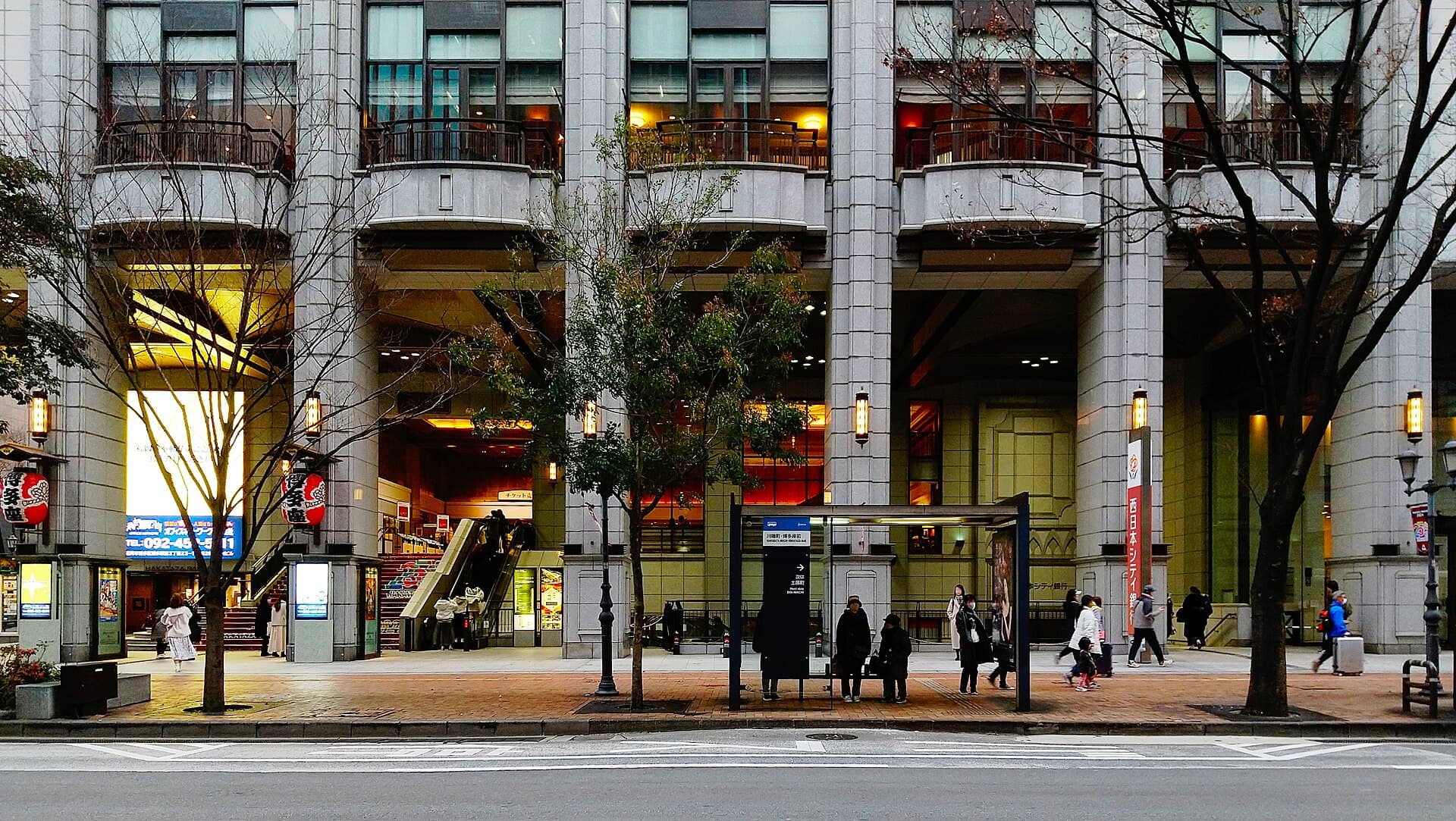 The Hakataza Theatre facade along Meiji-dori